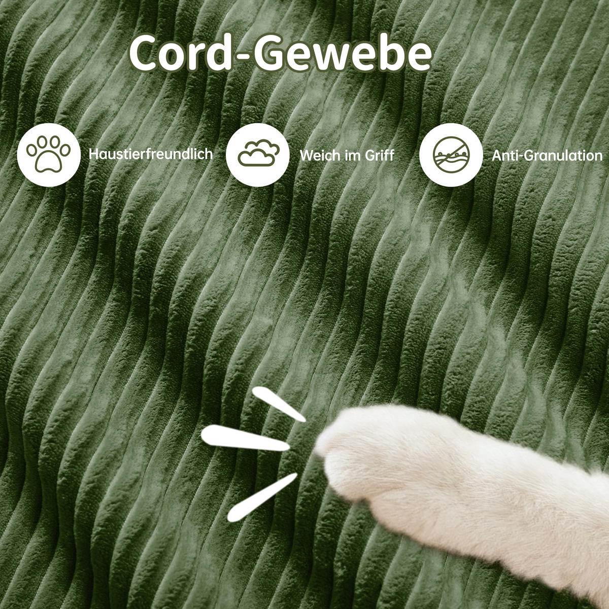 ECKSOFA in Grün aus Cord mit 32D-Schaum, rahmenlos und montagefrei - Grün, Textil (178/298cm) - Flora Grace