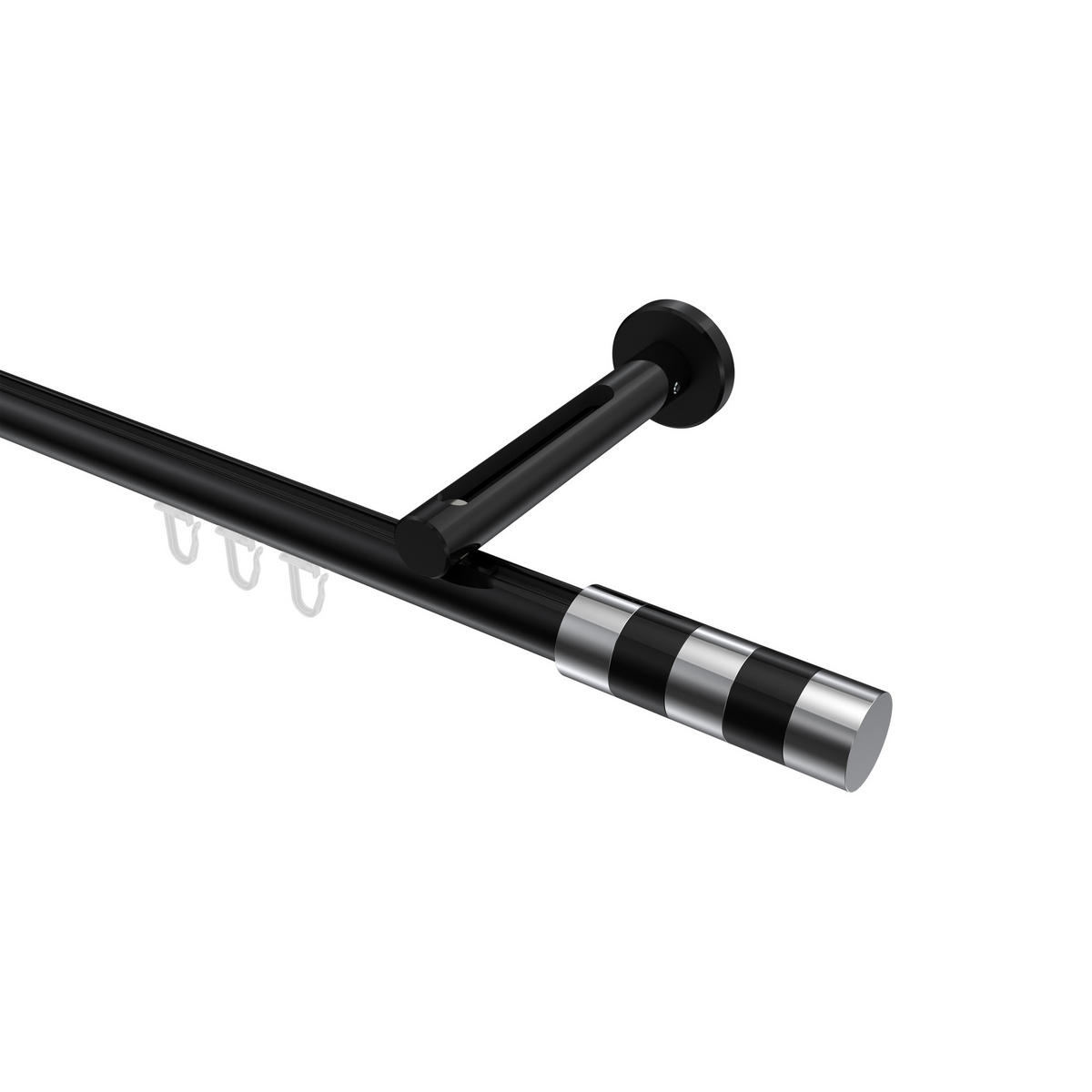 INNENLAUF-GARDINENSTANGEN-SET Siteno Mavell 240 cm (geteilt in 2 x 120 cm), 1-läufig, 20 mm Ø Schwarz - Chromfarben/Schwarz, Metall (240cm) - INTERDECO
