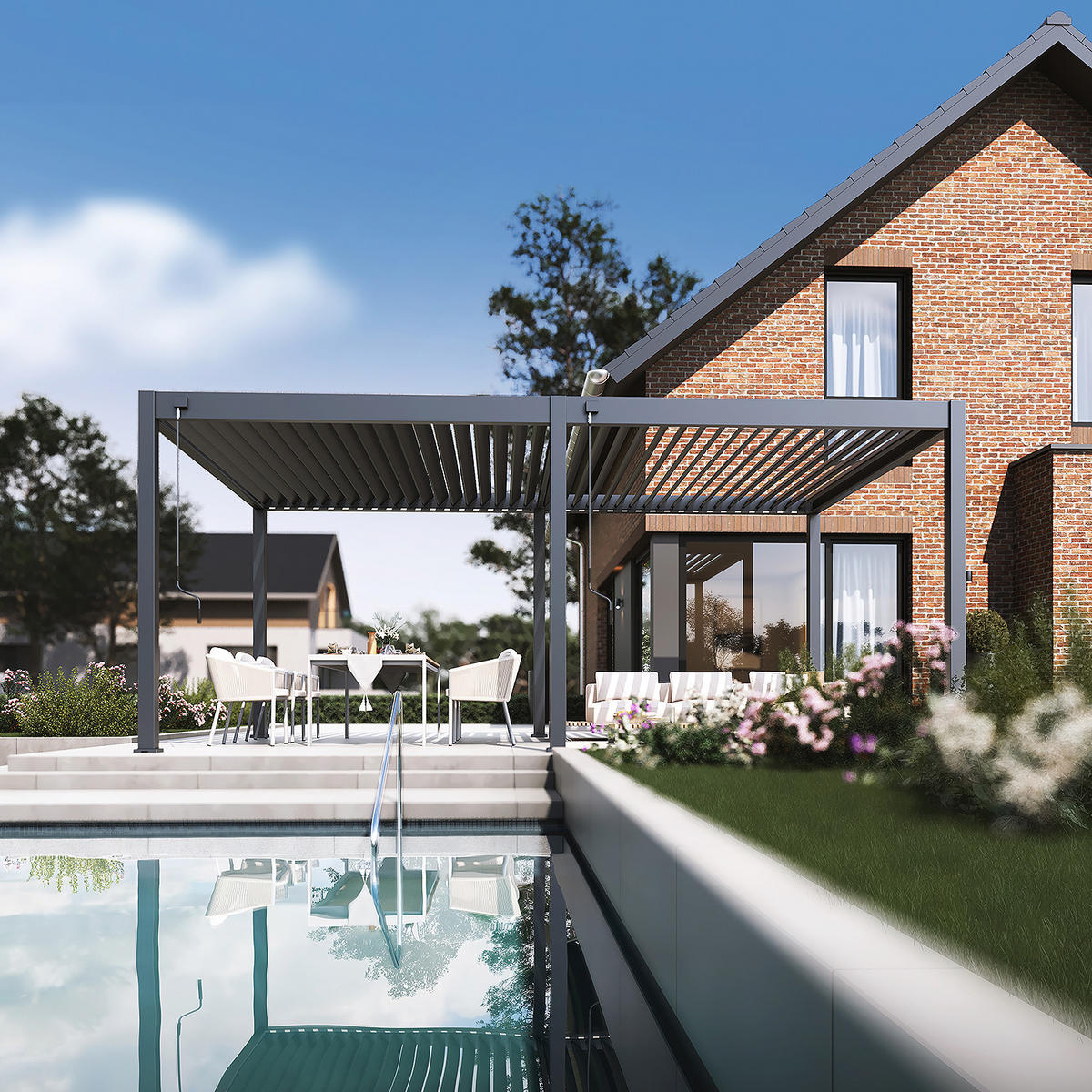 PERGOLA Deluxe Elektrisch Pavillon Terrassenüberdachung Aluminium LED 3,6 x 7,2 m - Anthrazit, Metall (360/255/720cm) - WEIDE