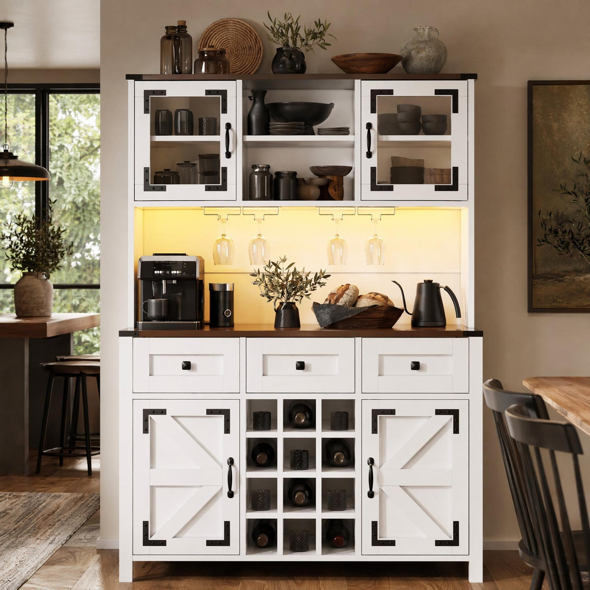 KÜCHENSCHRANK in Weiß mit LED-Lichtleiste und Schubladen für Küche und Wohnzimmer, B120/T40/H170 cm - Weiß, Glas/Holzwerkstoff (120/70/40cm) - STILVORA