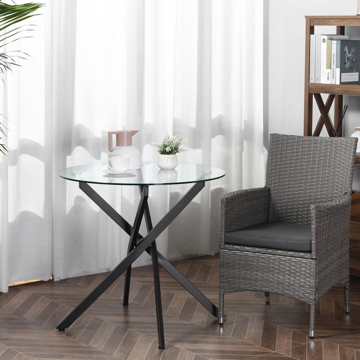 COUCHTISCH 80/80/75 cm mit gehärteter Glasplatte und verstellbaren Füßen, Schwarz - Schwarz, Metall (80/80/75cm) - Modfu