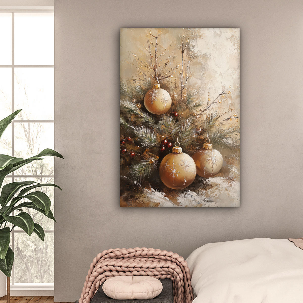 LEINWANDBILD Weihnachten - Kugeln - Beige - Gold 80x120 cm - Goldfarben, Textil (80/120cm) - MuchoWow