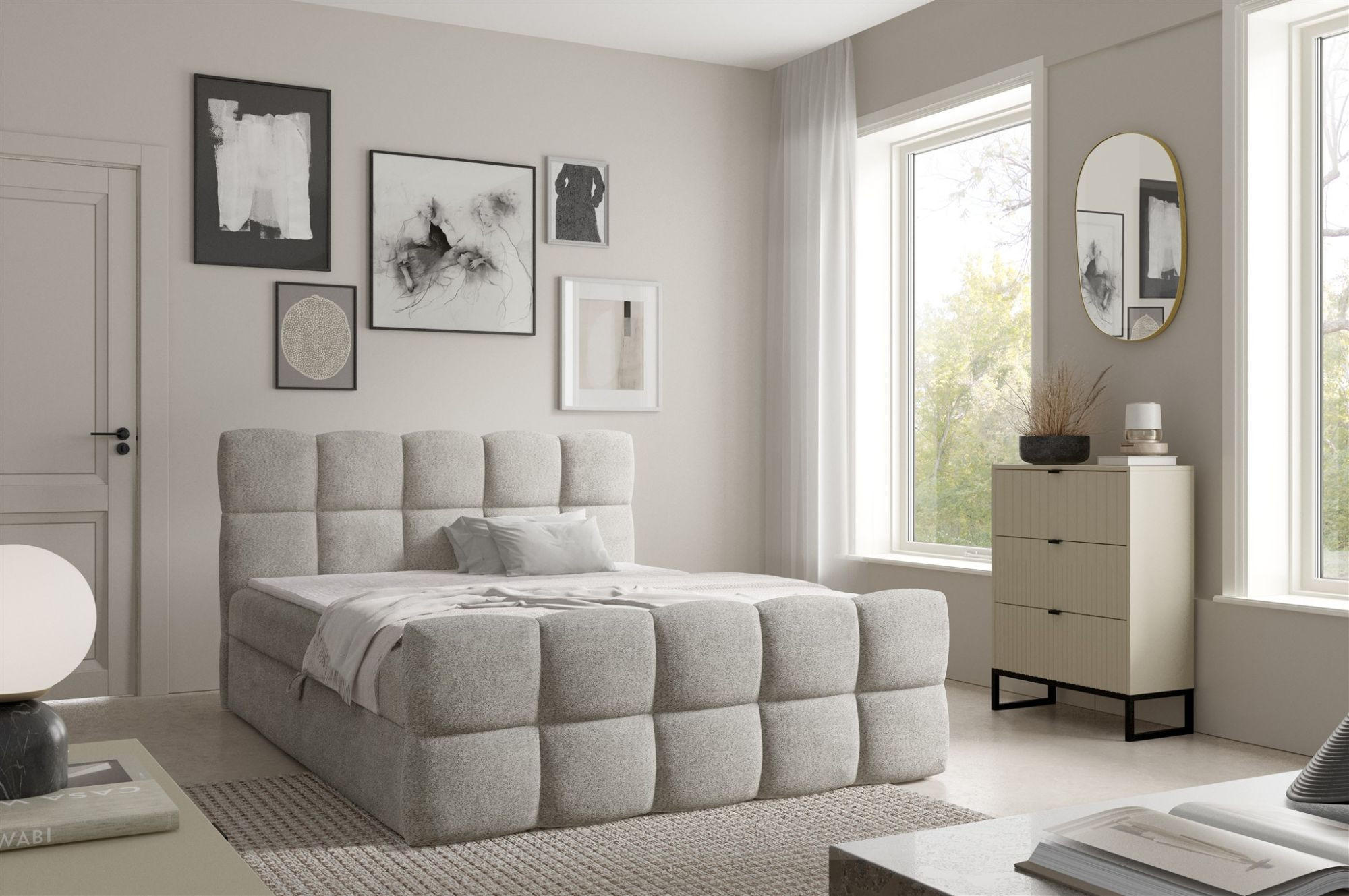 BOXBETT Satine In überlänge - Beige, Holzwerkstoff/Textil (140/220cm) - Fun Möbel