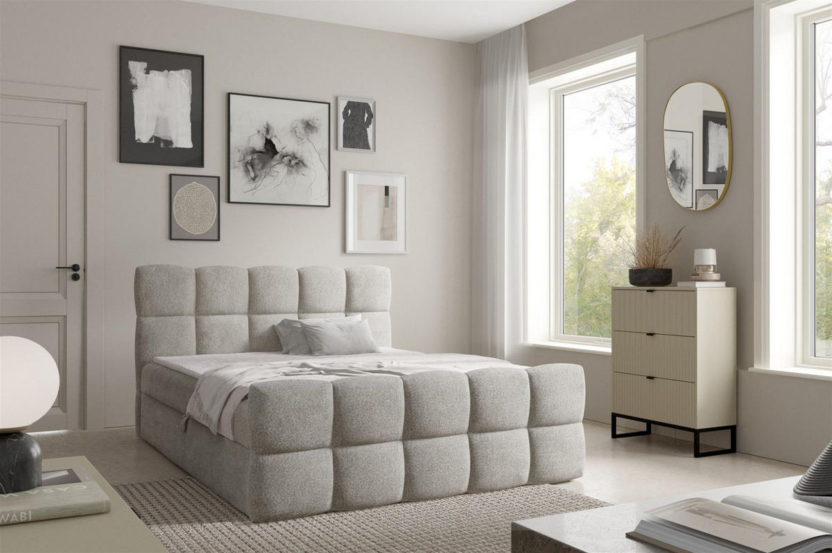 BOXBETT Satine Premium - Beige, Holzwerkstoff/Textil (120/220cm) - Fun Möbel