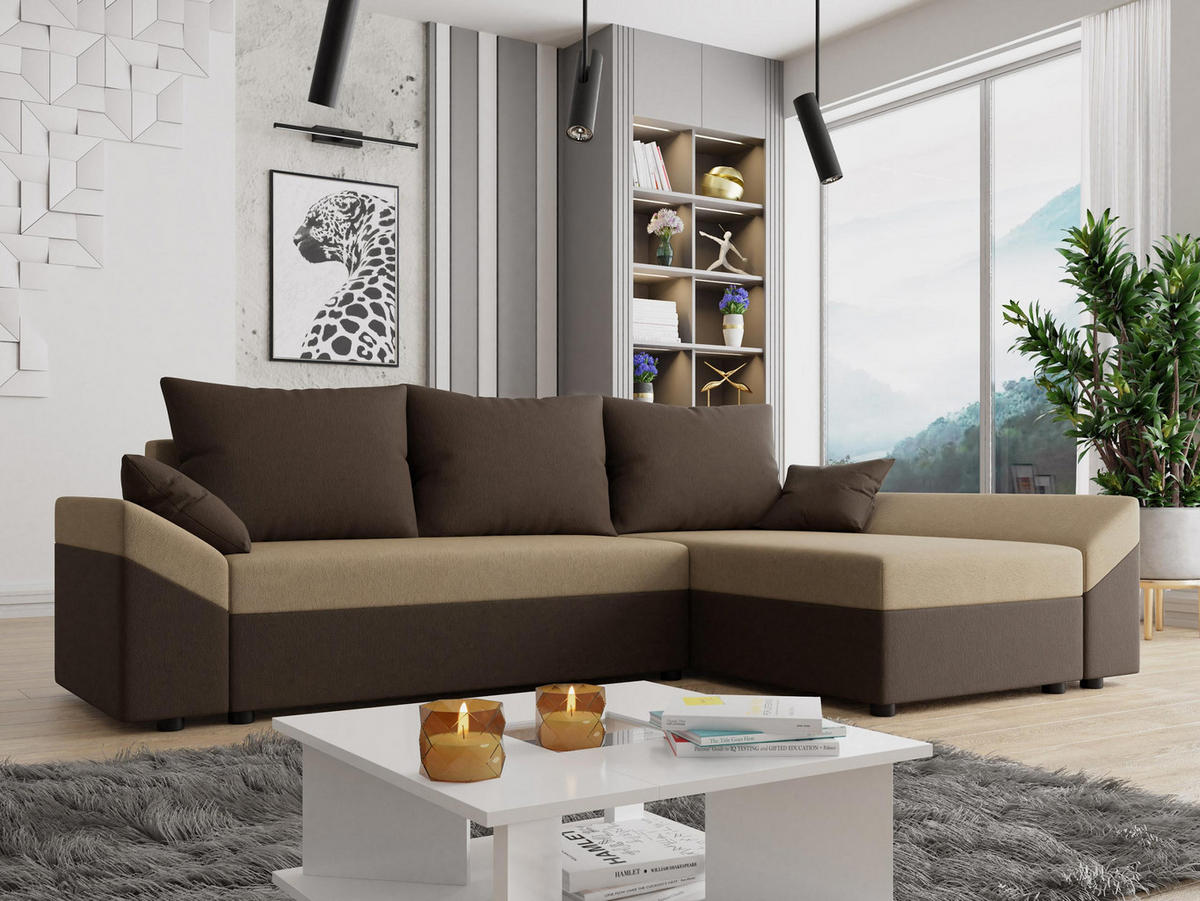 ECKSOFA Dante L - Beige/Schwarz, Holz/Kunststoff (240/140cm) - MIRJAN24