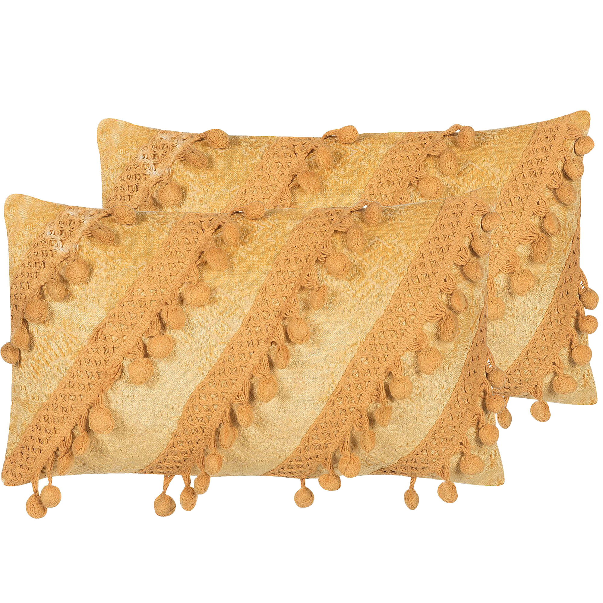 DEKOKISSEN 2er-Set Senfgelb 30/50 cm Ayroor 2Er Set - Dunkelgelb, Naturmaterialien/Textil (30/50cm) - Beliani