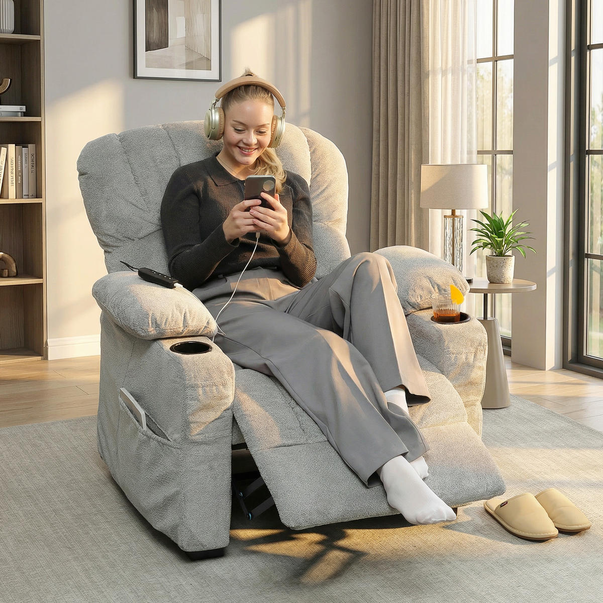 RELAXSESSEL Polyester Grau - Schwarz/Grau, Textil/Metall (90/105/96cm) - HOMCOM