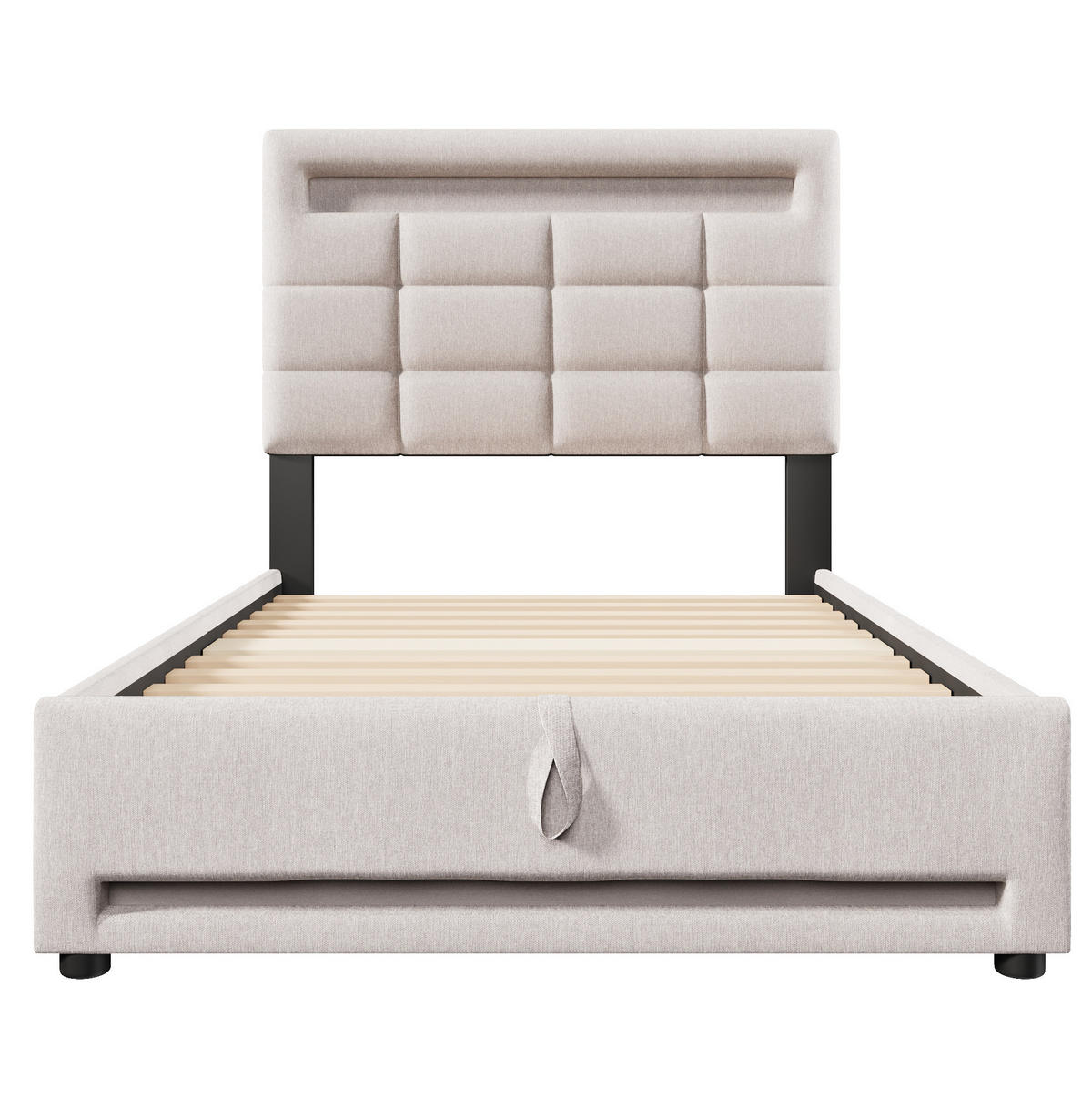 POLSTERBETT 90/200 cm mit App-gesteuerter LED-Beleuchtung, USB-Anschluss und hydraulischem Bettkasten, Beige - Beige, Textil (90/200cm) - Redom
