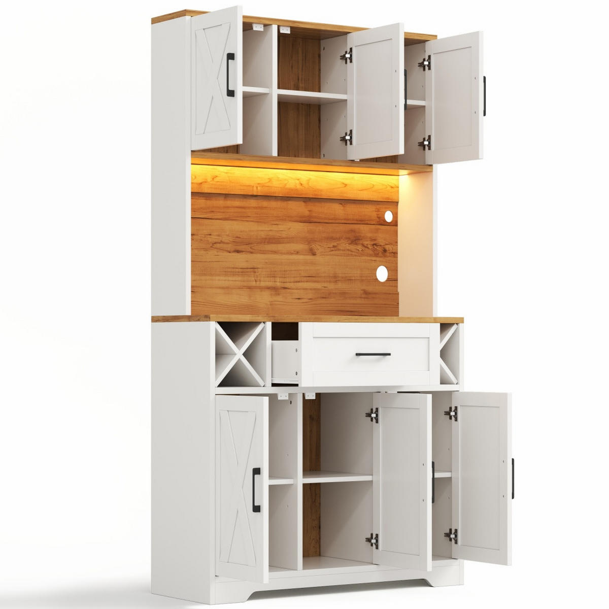 BUFFET DE-38736 105/40/180 cm LED-Beleuchtung und Weinregal Weiß - Weiß, Holzwerkstoff (105/180/40cm) - ComfortXL