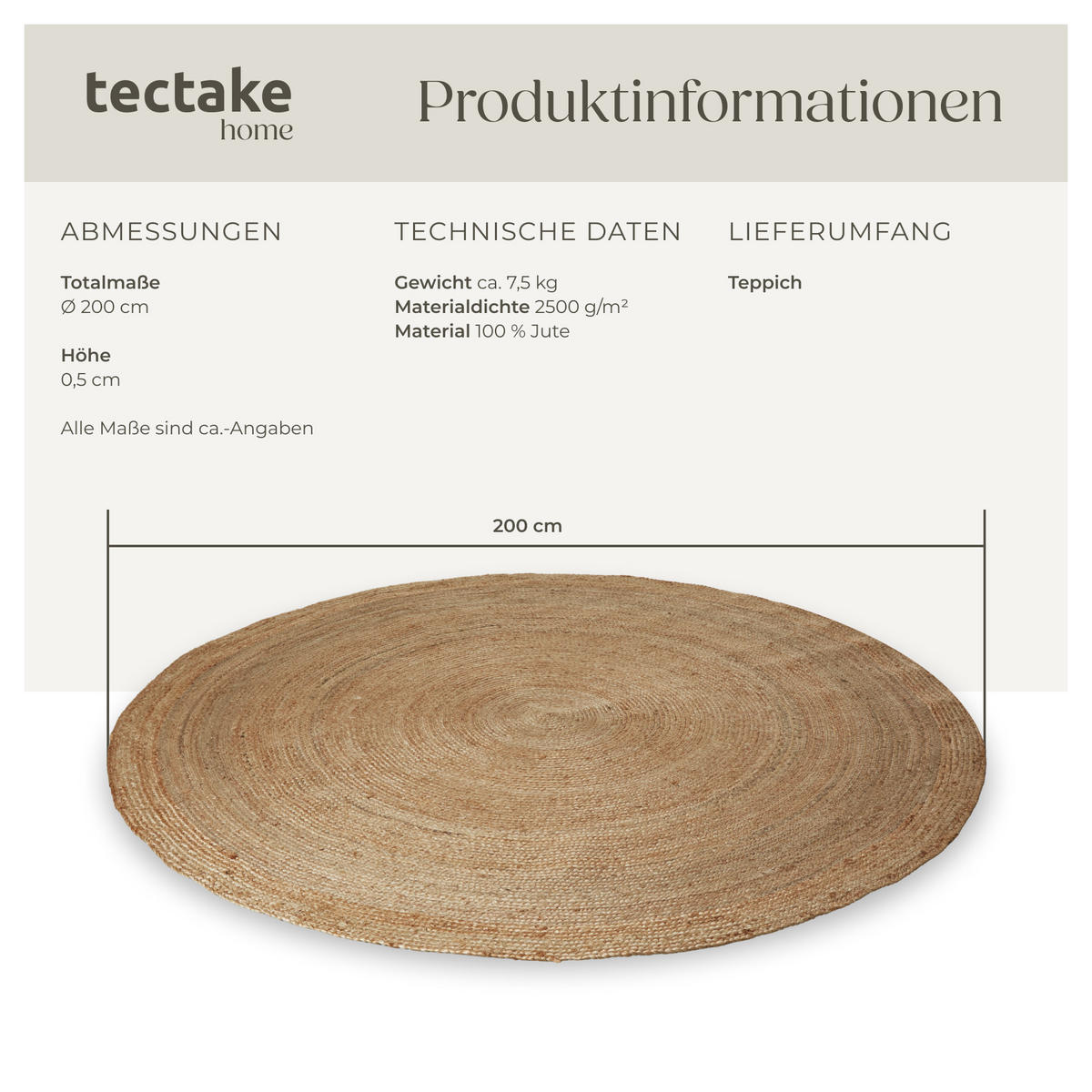 TEPPICH Handgewebt Glim,strapazierfähig und pflegeleicht,braun gemischt - Braun, Textil (200/200cm) - tectake