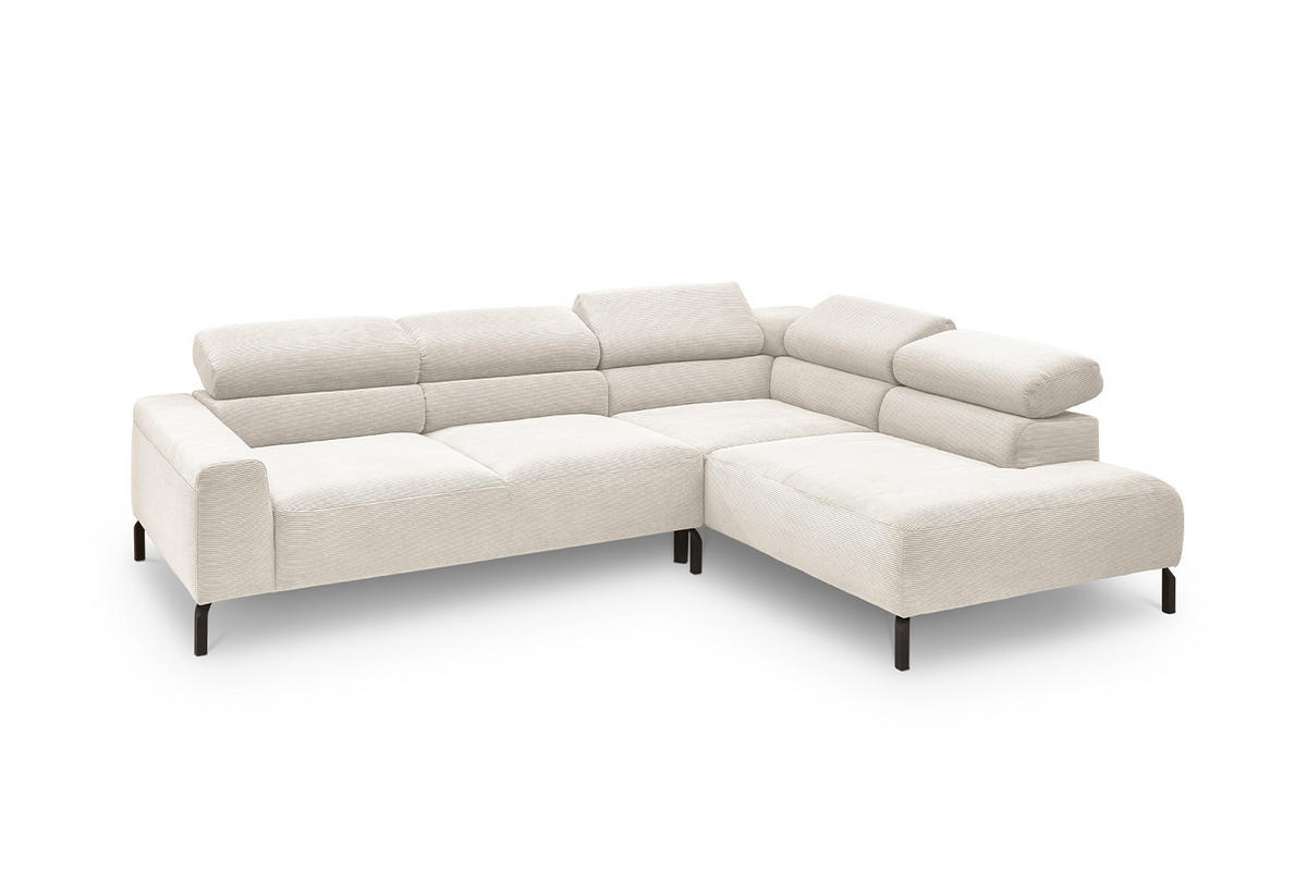 ECKSOFA MIT MOTORISCHEM SITZVORZUG DELIA Weiß Cord - Schwarz/Weiß, Textil/Metall (276/219cm) - KAWOLA