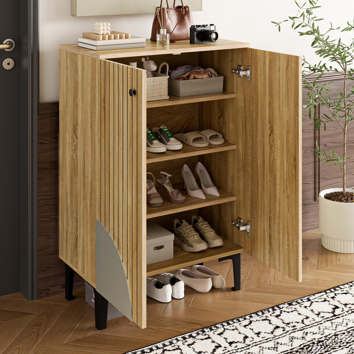 SCHUHSCHRANK Holz Türen Stauraum - Naturfarben, Holz (60/94/32cm) - Fortuna Lai
