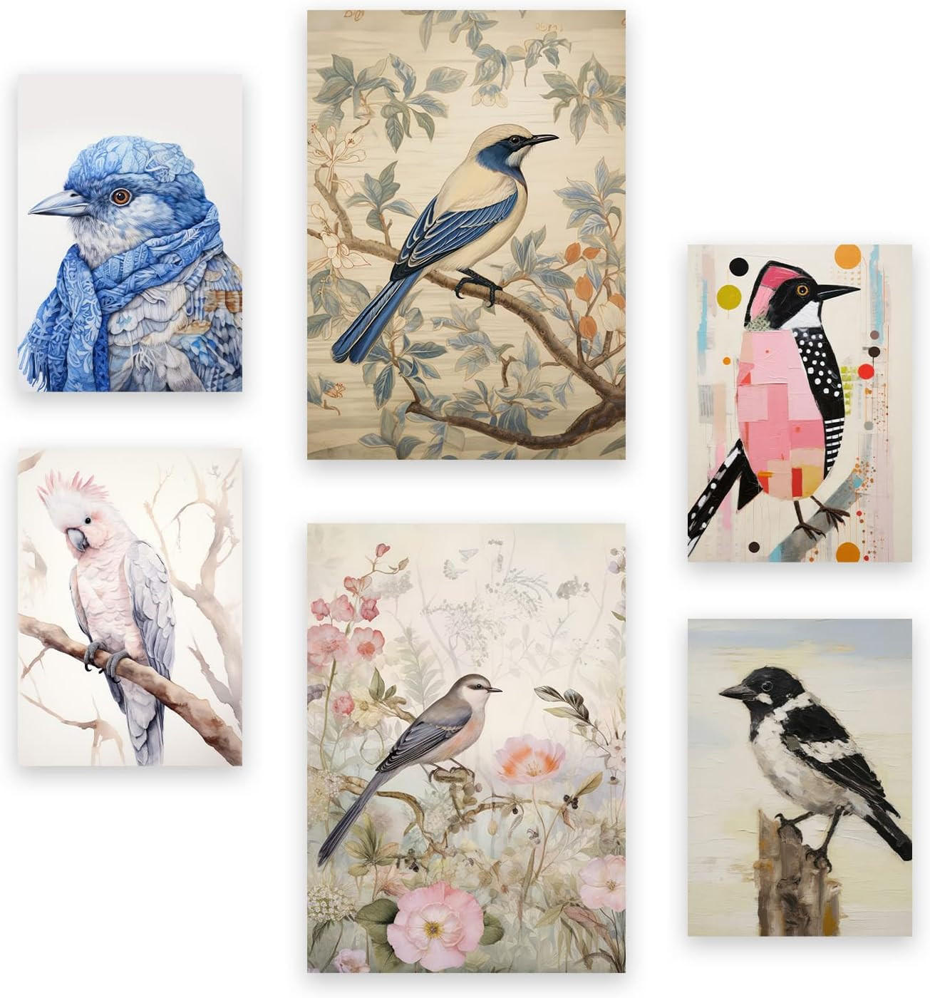 POSTER Set Mit 6 Vögel Illustrationen A3 & A4 Rahmenlos - Klar, Papier (29/3cm) - Nacnic