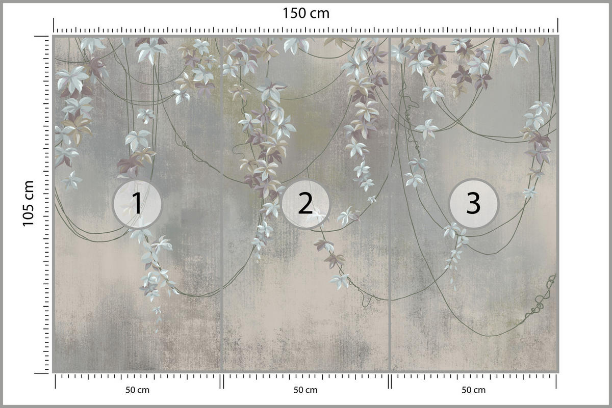 FOTOTAPETE für Wohnzimmer Abstrakte Blüten Lianen Beton Wand 150x105 - Grau, Papier (150/105cm) - Muralo