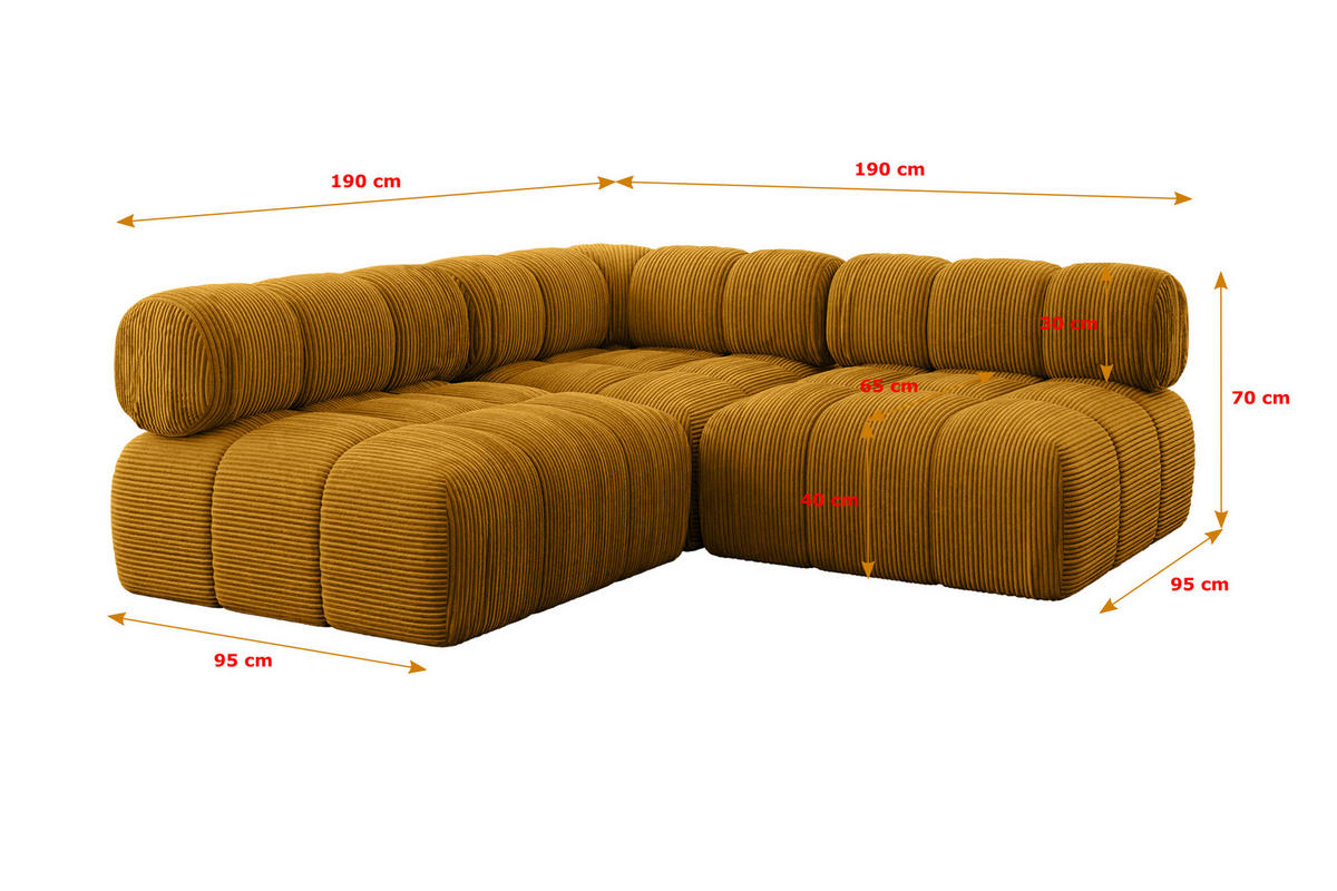 ECKSOFA modulares Sofa Samaro-L1 - 190x190x70 cm Senfgelb Cord - Currygelb, Holzwerkstoff/Textil (190/190cm) - ALTDECOR