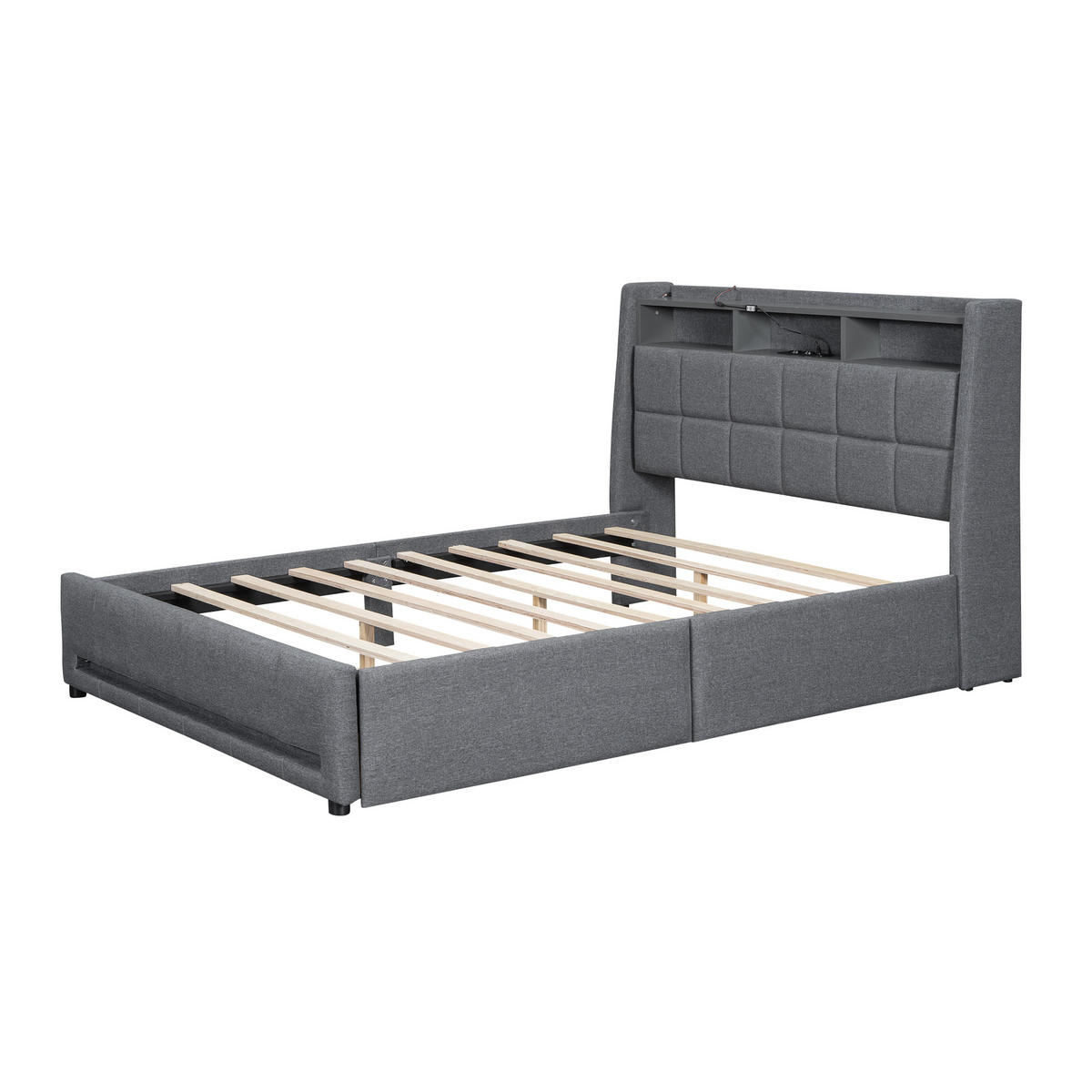 POLSTERBETT 140/200 cm grau mit LED und USB-Anschlüssen - Grau, Textil (140/200cm) - OKWISH