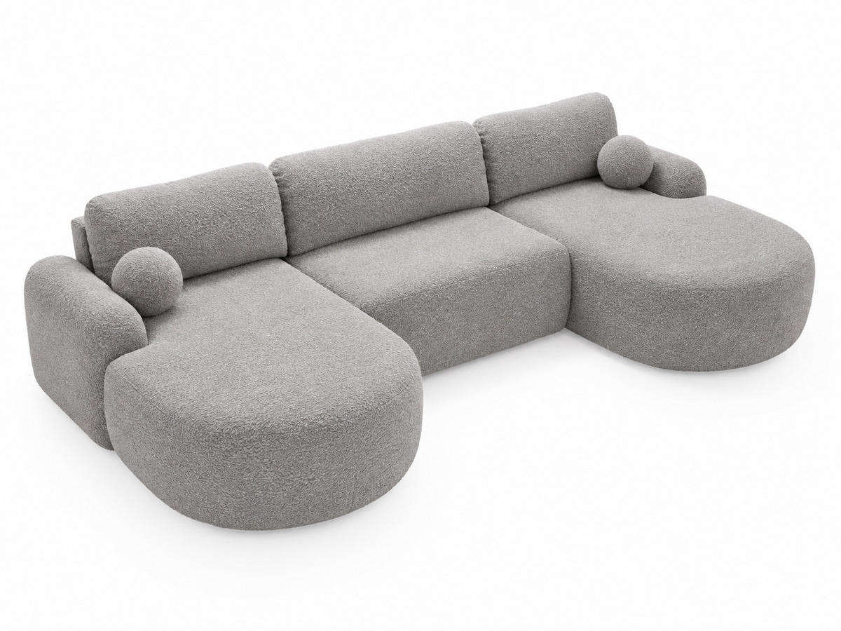 ECKSOFA Aurio U Bouclé-Stoff Grau - Schwarz/Grau, Kunststoff/Textil (347/177cm) - Graingold
