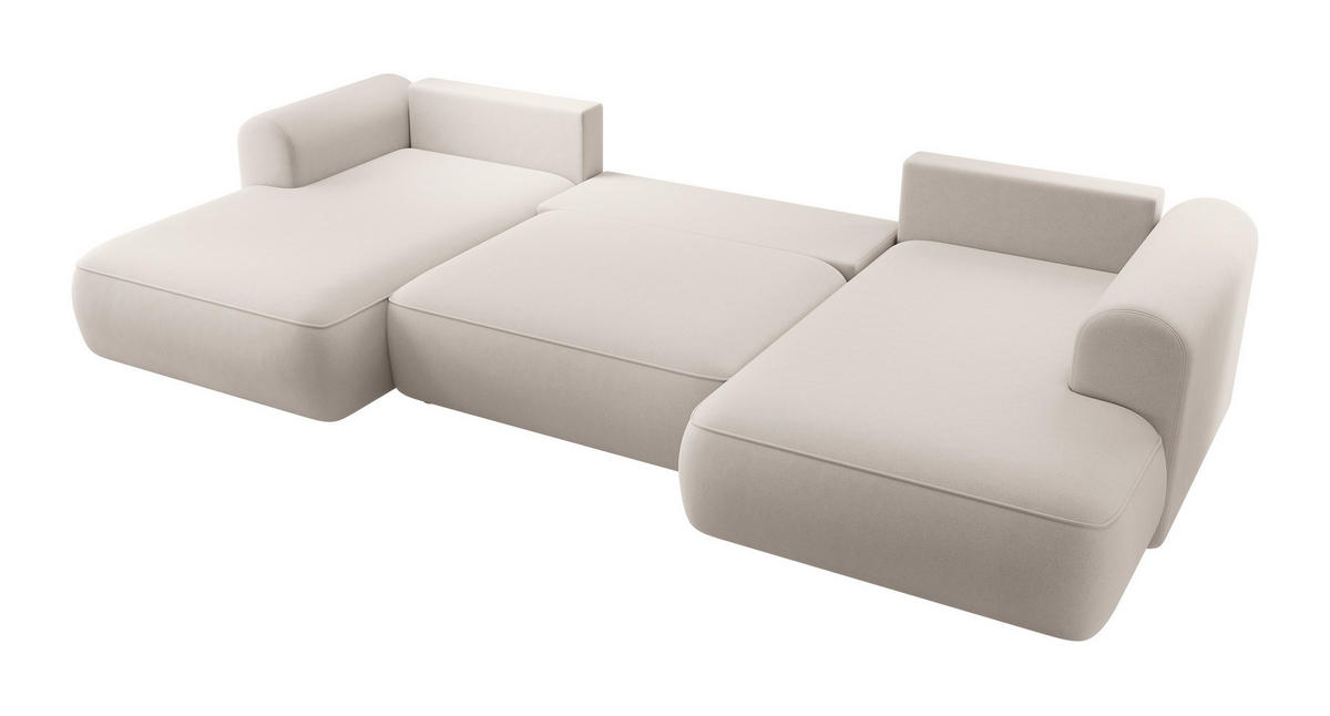 WOHNLANDSCHAFT Ovo Creme Velours - Creme/Schwarz, Textil (380/95/167cm) - Selsey