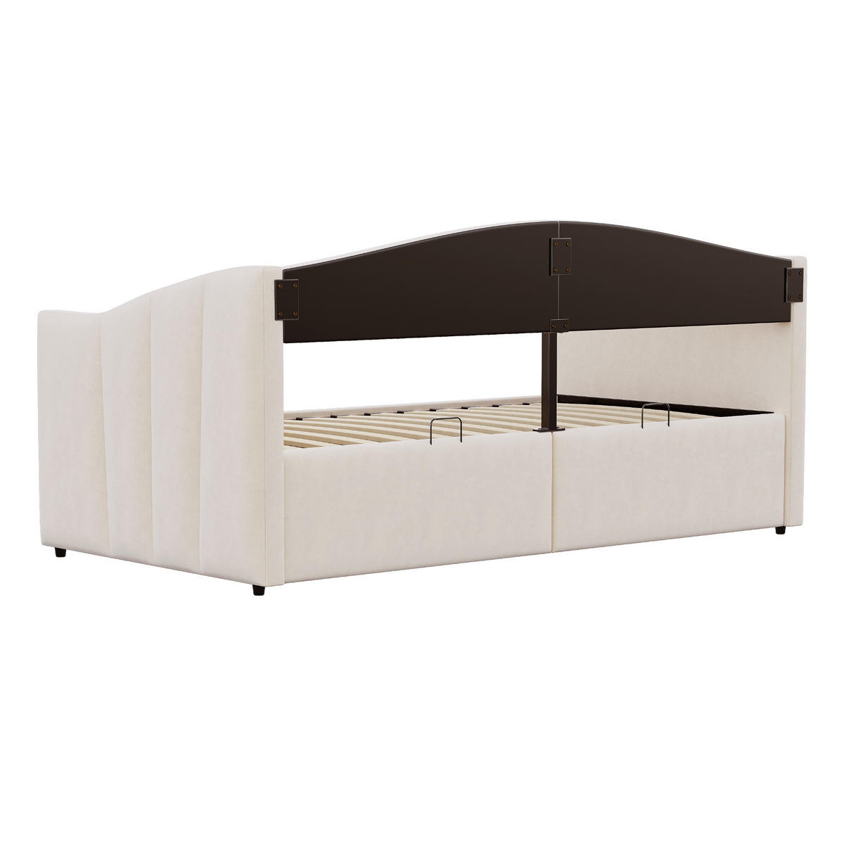 POLSTERBETT 90x200 cm Beige Schlafsofa Hydraulik Samt Lattenrost - Beige, Holzwerkstoff - FLIEKS