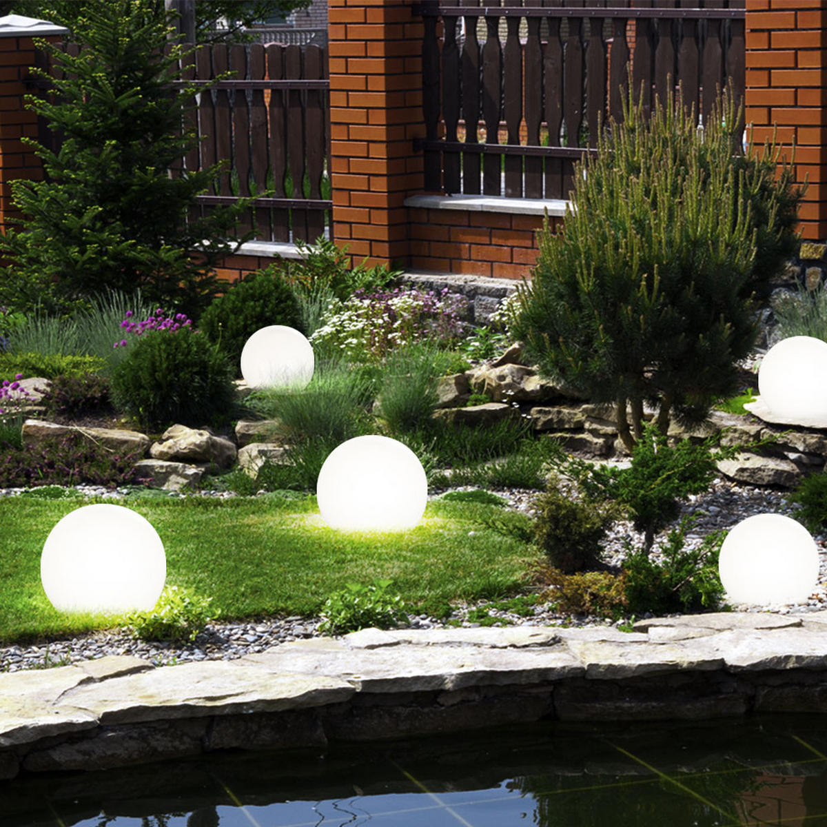 LED AUSSENLEUCHTE Solarkugel Weiß 5er Set - Weiß, Kunststoff (10/10/38cm)