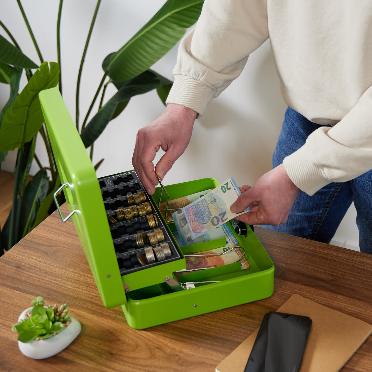 POKLADNIČKA na euro mince - zelená, kov/plast (30.5/8.5/25cm) - Relaxdays