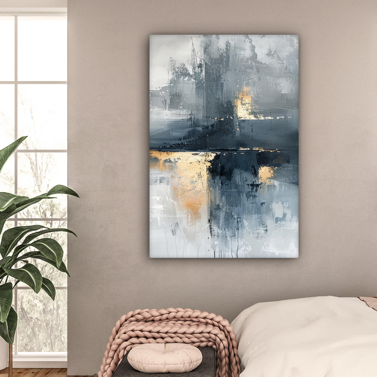 LEINWANDBILD Kunst - Grau - Gold - Abstrakt Deko XXL 80x120 cm - Dunkelgrau, Textil (80/120cm) - MuchoWow