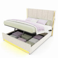 POLSTERBETT 180/200 cm in Beige aus Samt mit Stauraum und LED-Beleuchtung - Beige, Textil (180/200cm) - Flora Grace