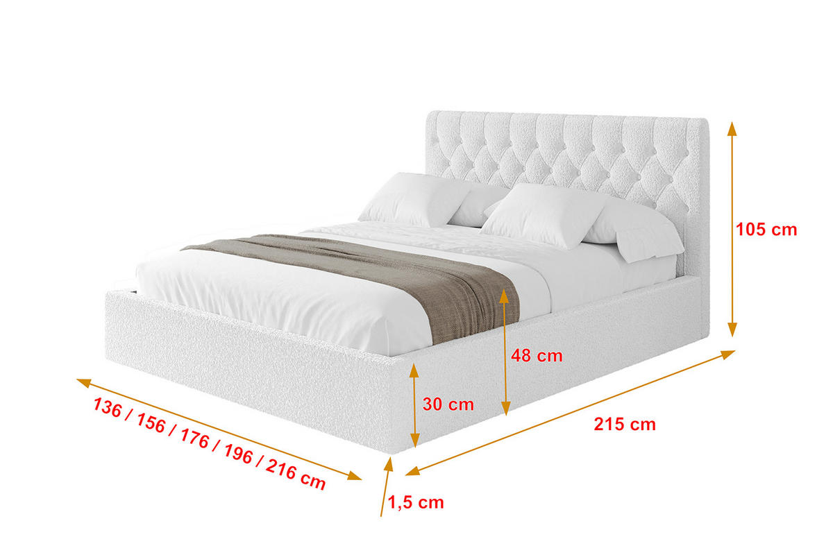 POLSTERBETT mit Bettkasten und Lattenrost, Boxbett ohne Matratze - RENO 200x200 Weiß - Weiß, Holzwerkstoff/Textil (200/200cm) - ALTDECOR