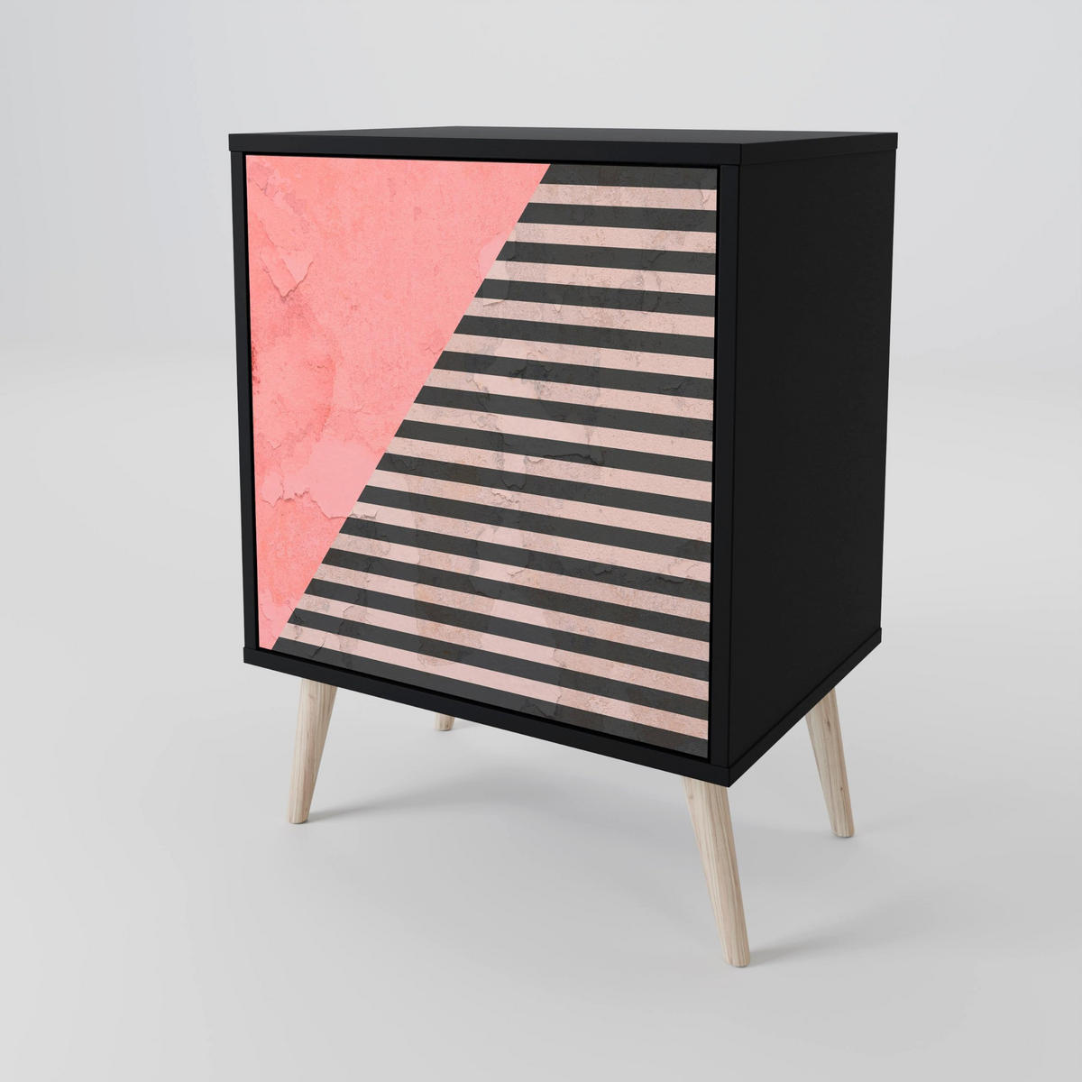 SIDEBOARD GLAMOROUS STRIPE, Schwarz, 57,5x42x75,5 cm, Goldfarbene Metallfüße - Goldfarben/Multicolor, Holzwerkstoff/Metall (57.5/75.5/42cm) - SpaceRebels