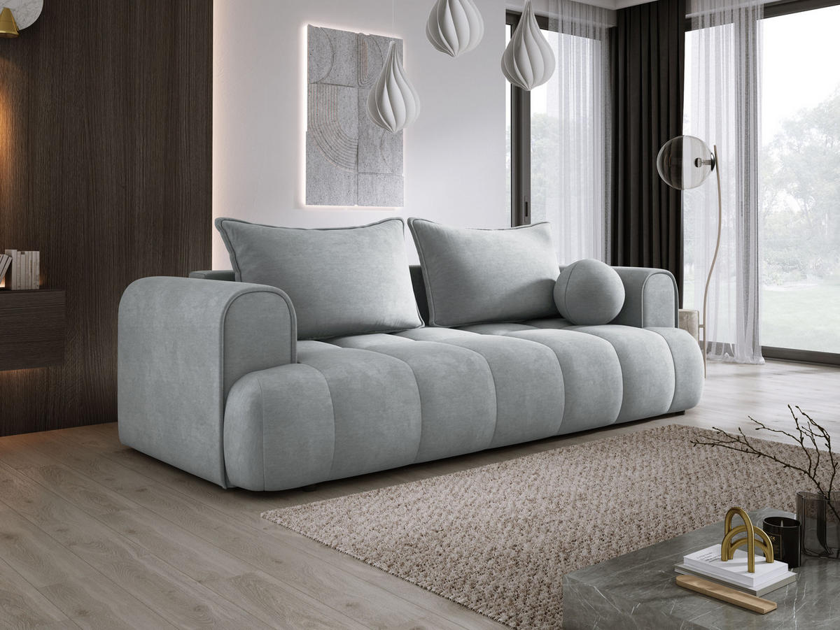 SOFA COCO SCHLAFSOFA mit Bettfunktion, CLOUD Stoffbezug, 2-Sitzer, freistehend, Größe: 250x105x90 cm, Esche - Silberfarben, Holz/Textil (250/90/105cm) - DomoHome