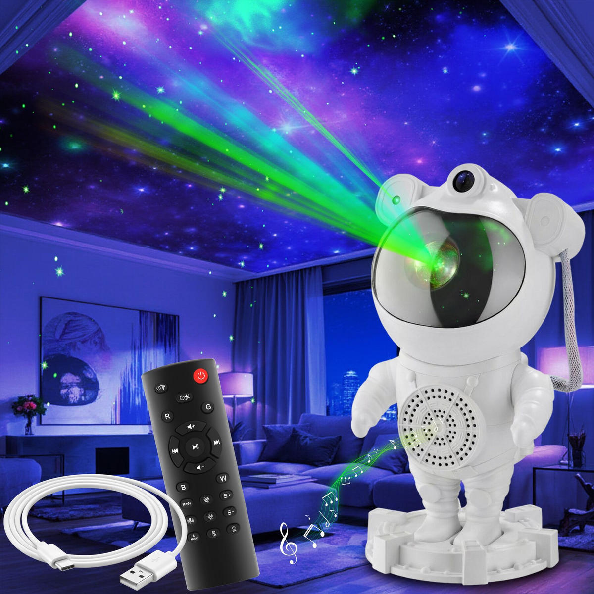 LED-STERNENHIMMEL-PROJEKTOR Astronaut, Bluetooth- und Music-Funktion mit 8 Sounds sowie Timer, weiß - Weiß, Kunststoff (11.5/12/23.5cm) - tectake
