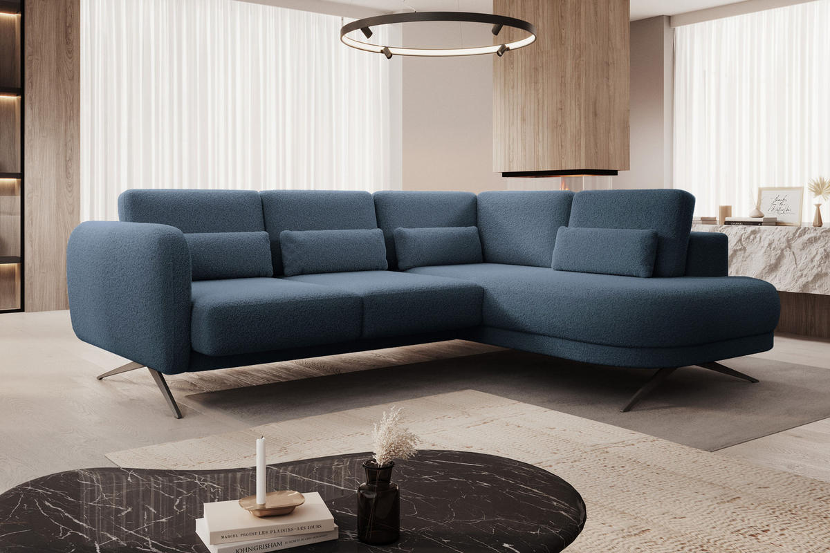 ECKSOFA ILUSIO L 250x205cm, Schlaffunktion, Blau, Rechts - Blau, Holz/Textil (248/205cm) - DomoHome