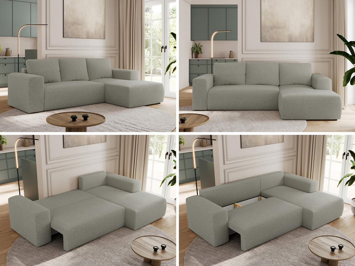 ECKSOFA TRENTINO L Hellgrau Boucle - Rechts - Hellgrau/Schwarz, Textil (164/266cm) - MKS