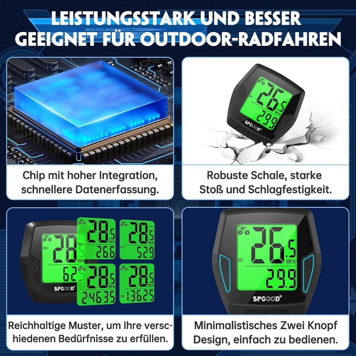 FAHRRADCOMPUTER Kabellos mit Hintergrundbeleuchtung und 21 Funktionen - Schwarz, Kunststoff (5.2/1/5.5cm)