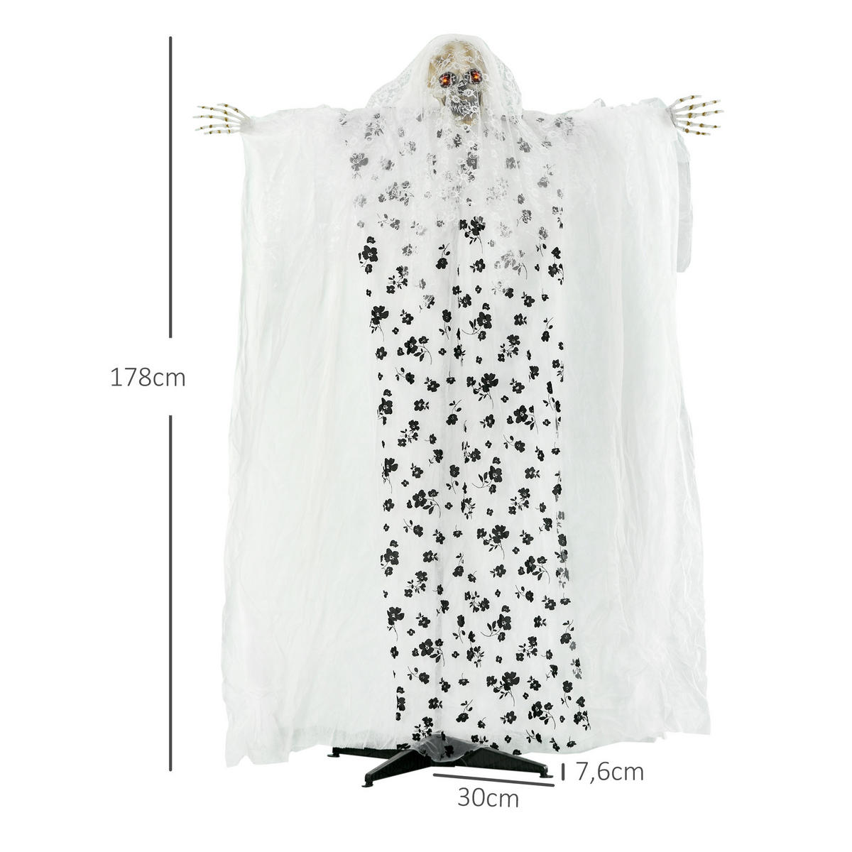 HALLOWEEN HORROR-CLOWN, Weiß, Polyester(100%), PE, PE-Schaumstoff, Stahl, PP - Weiß, Kunststoff (65/178/116cm) - Outsunny