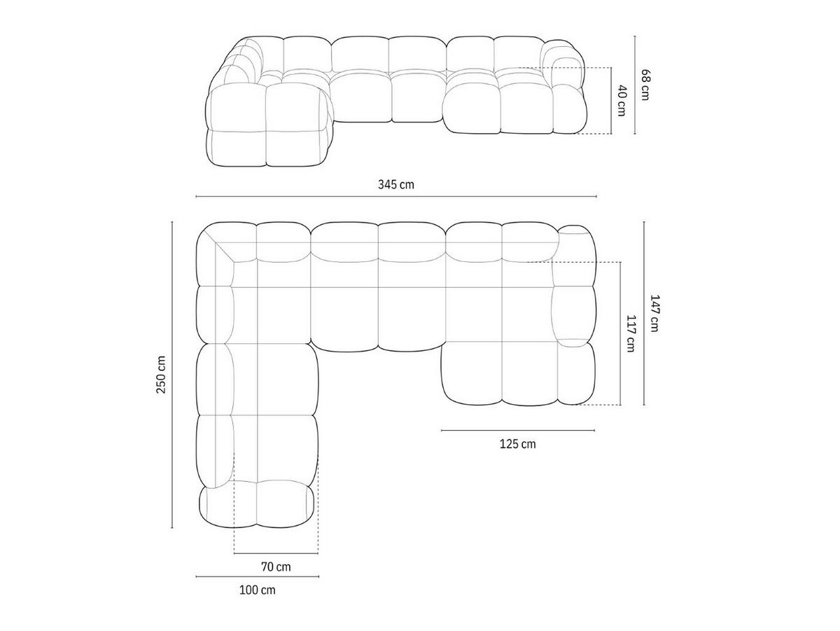 PANORAMASOFA links Loretto aus strukturiertem Stoff dunkelblau 5 Sitzplätze - Dunkelblau, Textil (250/68/345cm) - Cosmopolitan Design