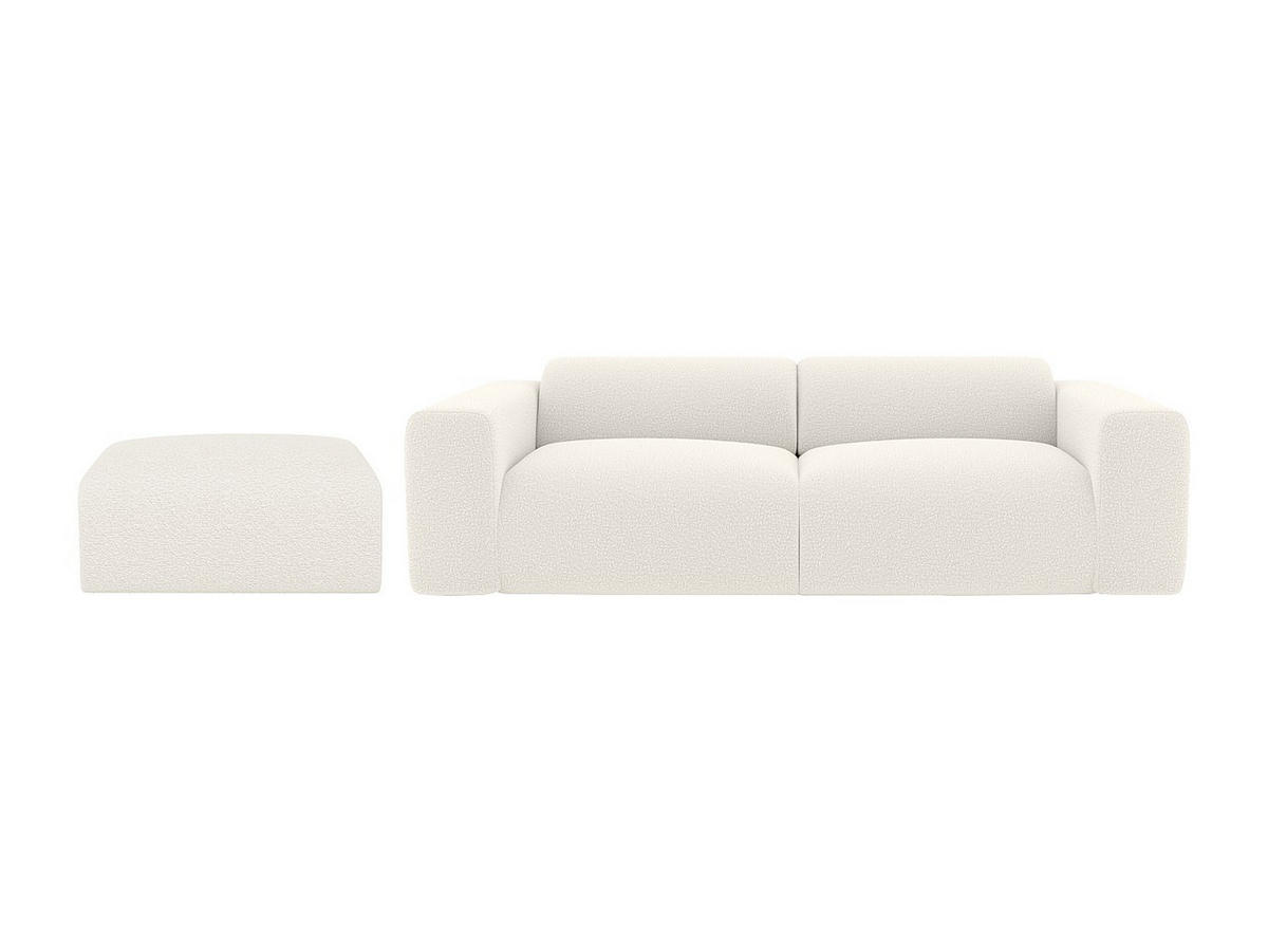 SOFA 3-Sitzer & Hocker - Bouclé-Stoff - Weiß - POGNI - Weiß, Textil (205/73/97cm) - Vente-Unique