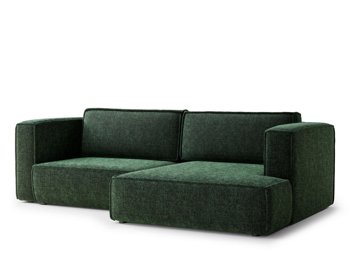 ECKSOFA MIT SCHLAFFUNKTION Velto Dunkelgrün Chenille-Stoff - Dunkelgrün/Schwarz, Holz/Holzwerkstoff (250/152cm) - Maison de Reve