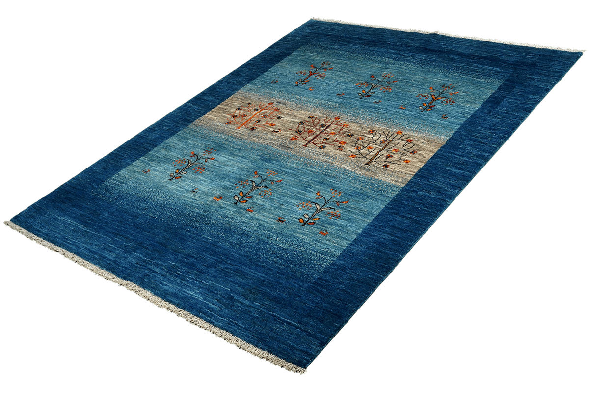 GABBEH-TEPPICH handgeknüpft Rizbaf Blau 207/156 cm Schurwolle - Blau, Textil (156/207cm) - Looma