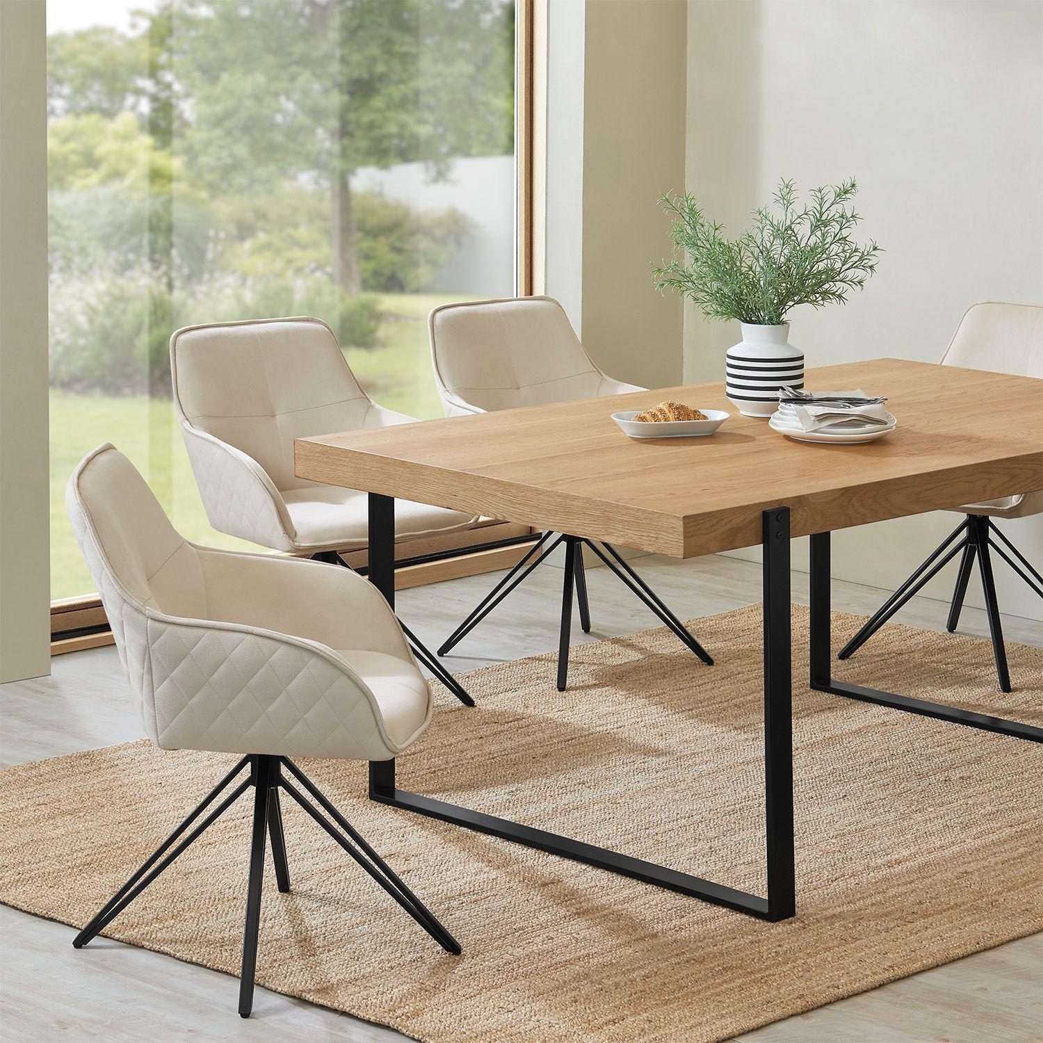 DREHSTUHL Clyde mit Armlehne samt beige (2er-Set) - Beige, Textil (57/85/61cm) - Juskys