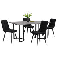 ESSZIMMER-SET 5-tlg mit Marmor-Spanplatten-Tisch 140x80, vier Samtstühlen mit verstellbaren Metallbeinen, grau-schwarz - Schwarz, Holzwerkstoff (80/75/140cm) - Luhomfu