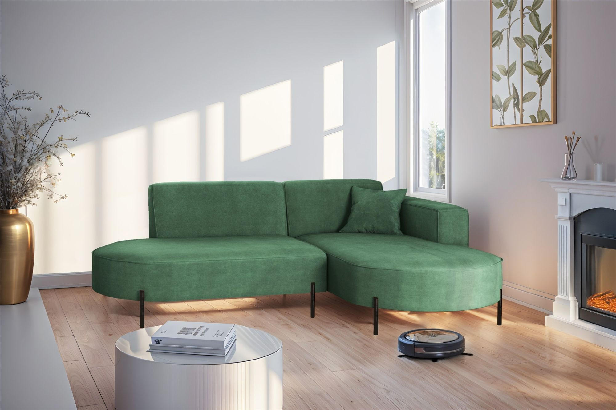 ECKSOFA Valencia Xs - Grün, Holzwerkstoff/Textil (236/165cm) - Fun Möbel