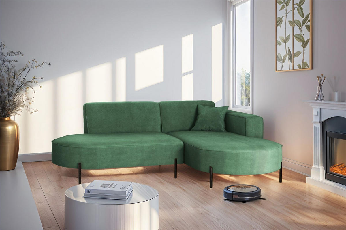ECKSOFA Valencia Xs - Grün, Holzwerkstoff/Textil (236/165cm) - Fun Möbel