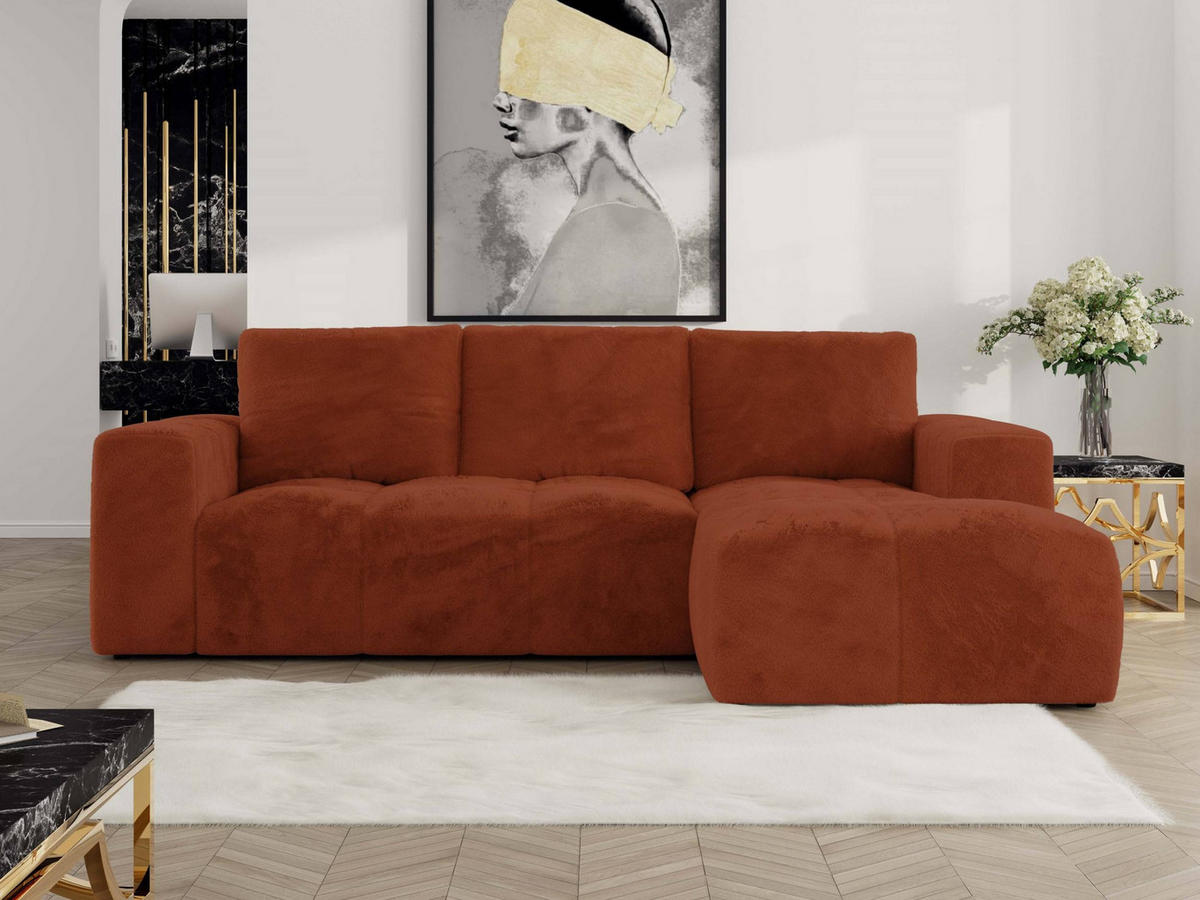ECKSOFA MONIVA Orange Plüsch - Rechts - Schwarz/Orange, Textil (266/164cm) - MKS