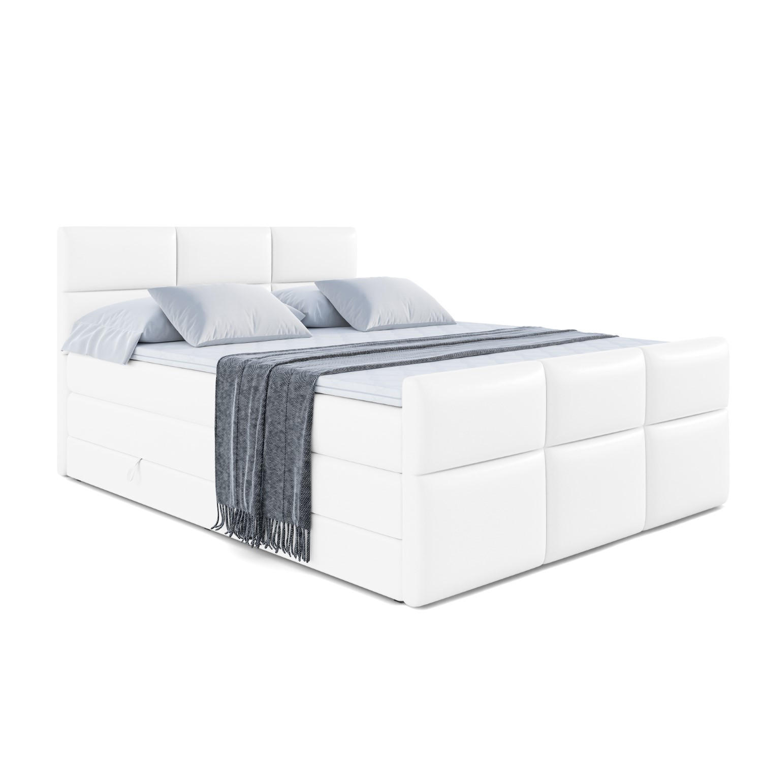 BOXSPRINGBETT OHIO-Z KING - 180x200 - H3/H4 - Weiß Hochglanz - Weiß Hochglanz, Holzwerkstoff (180/200cm) - ALTDECOR