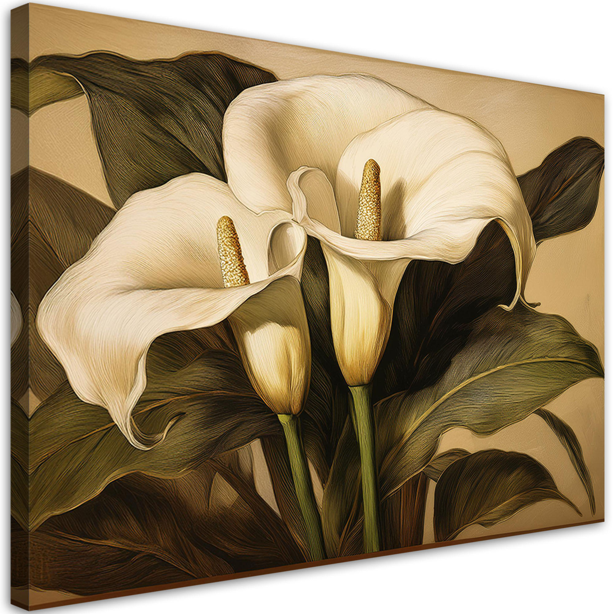 WANDBILD weiße callas blumen in sepia - Beige, Textil (60/40cm) - Feeby