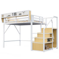 HOCHBETT 140/200 cm aus Metall und MDF mit Sicherheitsleiter und flexiblem Regal Weiß - Weiß, Metall (140/200cm) - Modenvie