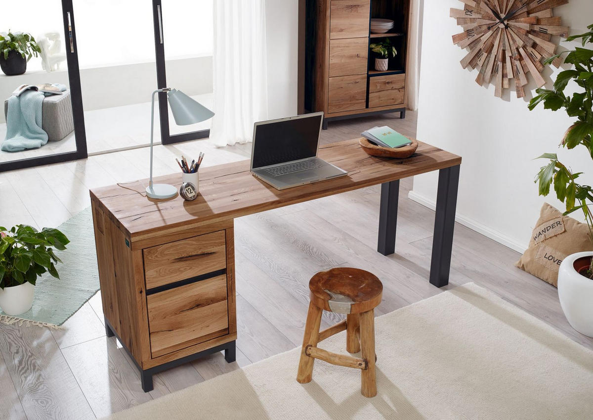 SCHREIBTISCH Wildeiche 180x55x76 tabacco geölt VILLANDERS #344 - Braun, Holz (55/180/76cm) - Massivmoebel24