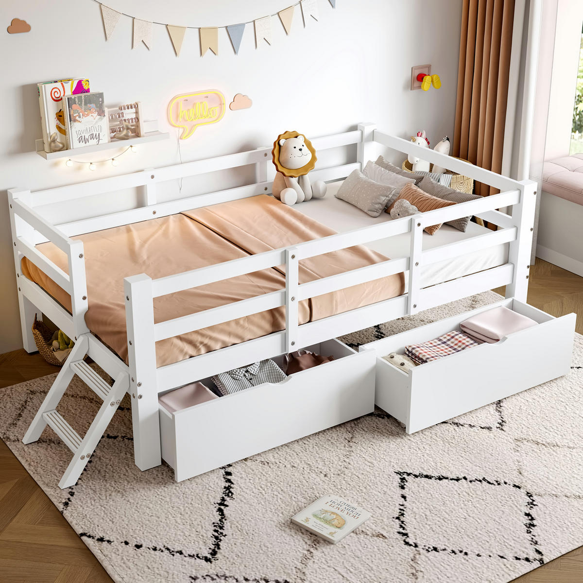 KINDERBETT 90/200 cm in Weiß mit 2 Schubladen - Weiß, Holz/Holzwerkstoff (90/200cm) - WISHDOR