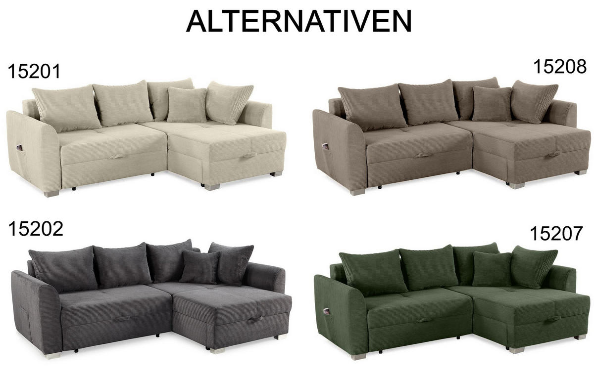ECKSOFA mit Schlaffunktion und Bettkasten, seitenverkehrt montierbar B236/T160/H81 cm, Liegefl. 142x202 cm, Cord Grau Anthrazit / 15202 - Chromfarben/Schieferfarben, Kunststoff/Textil (236/160cm) - luma-home